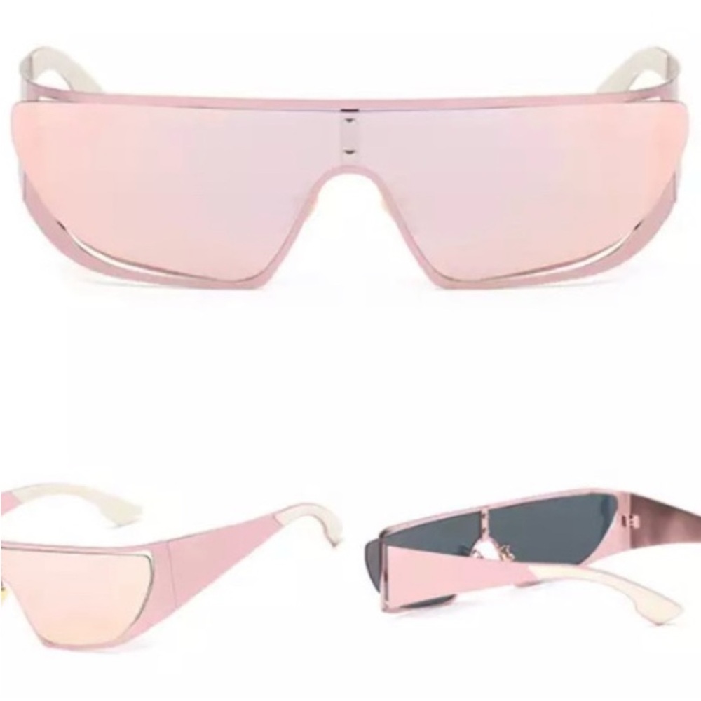 Rhianna designer collab pink shield metal metallic shield sunglasses sold out